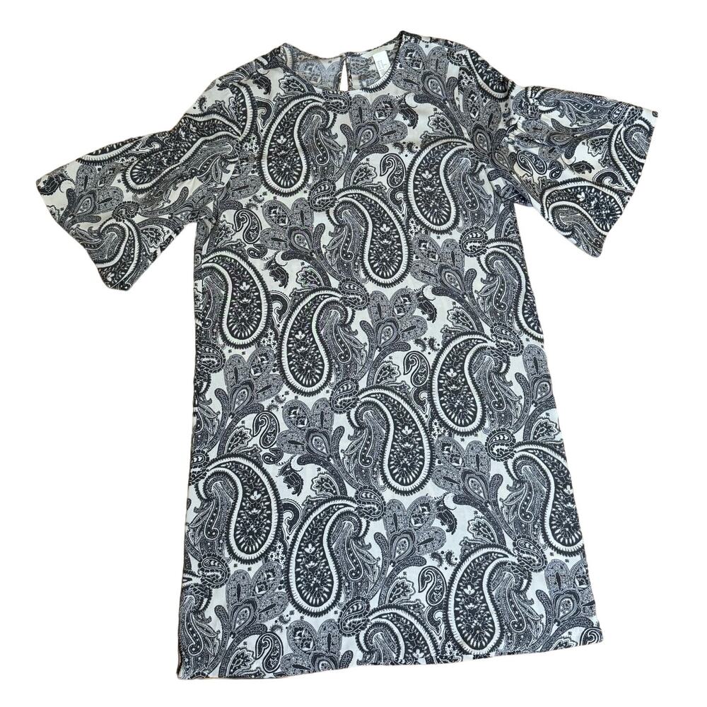 H&M | Flutter Sleeve Gray Paisley Print Tunic Dress | Size 10